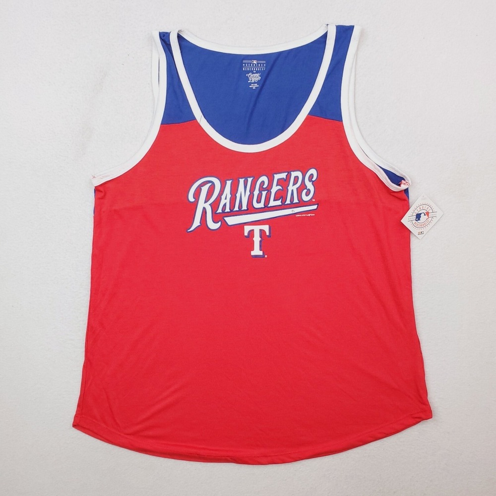 Texas Rangers Tank Top Womens XXL Blue Red Spellout Logo Shirt Baseball MLB NWT